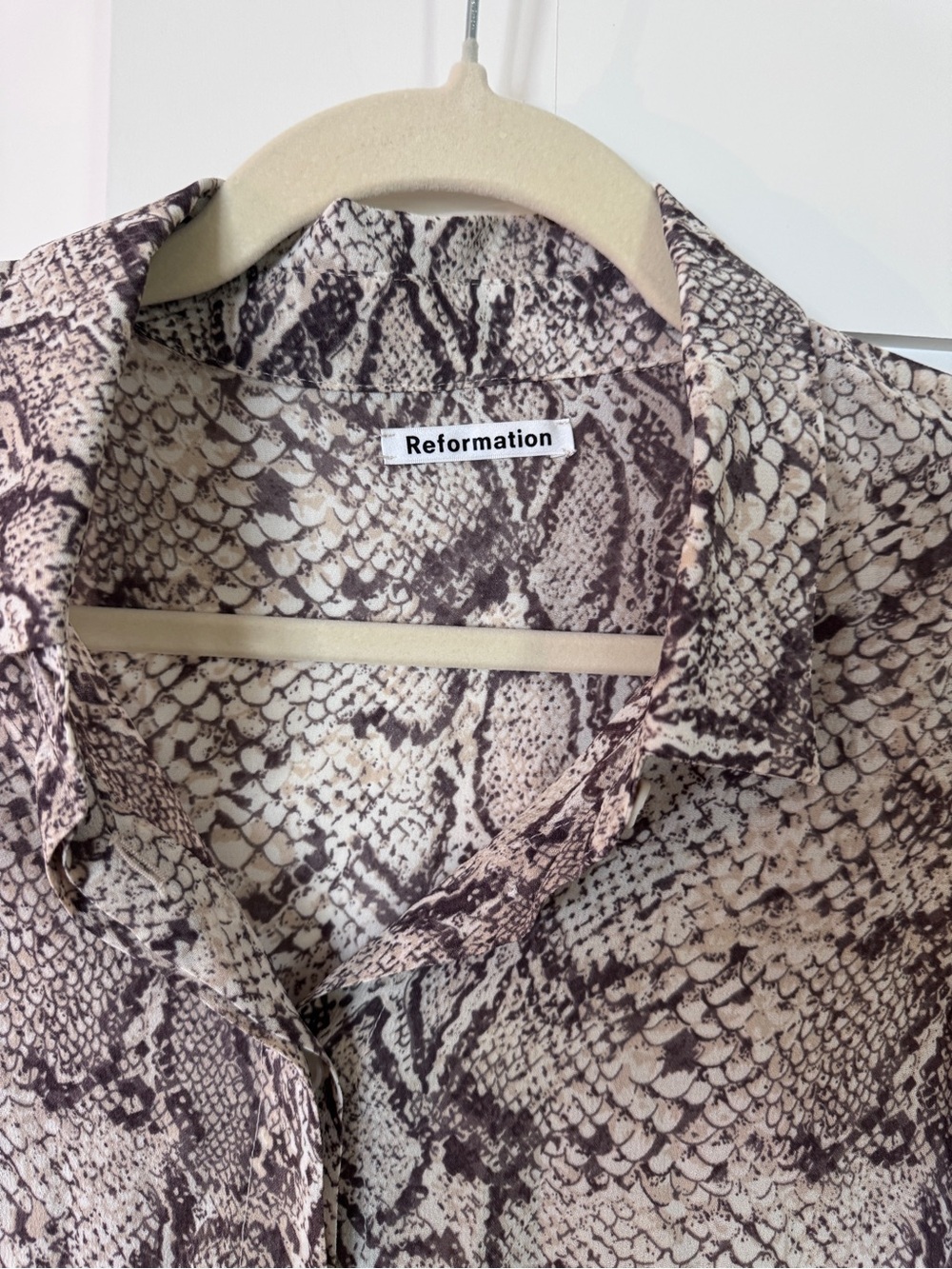 Reformation Neutral Snake-Print Top in Beige and Brown